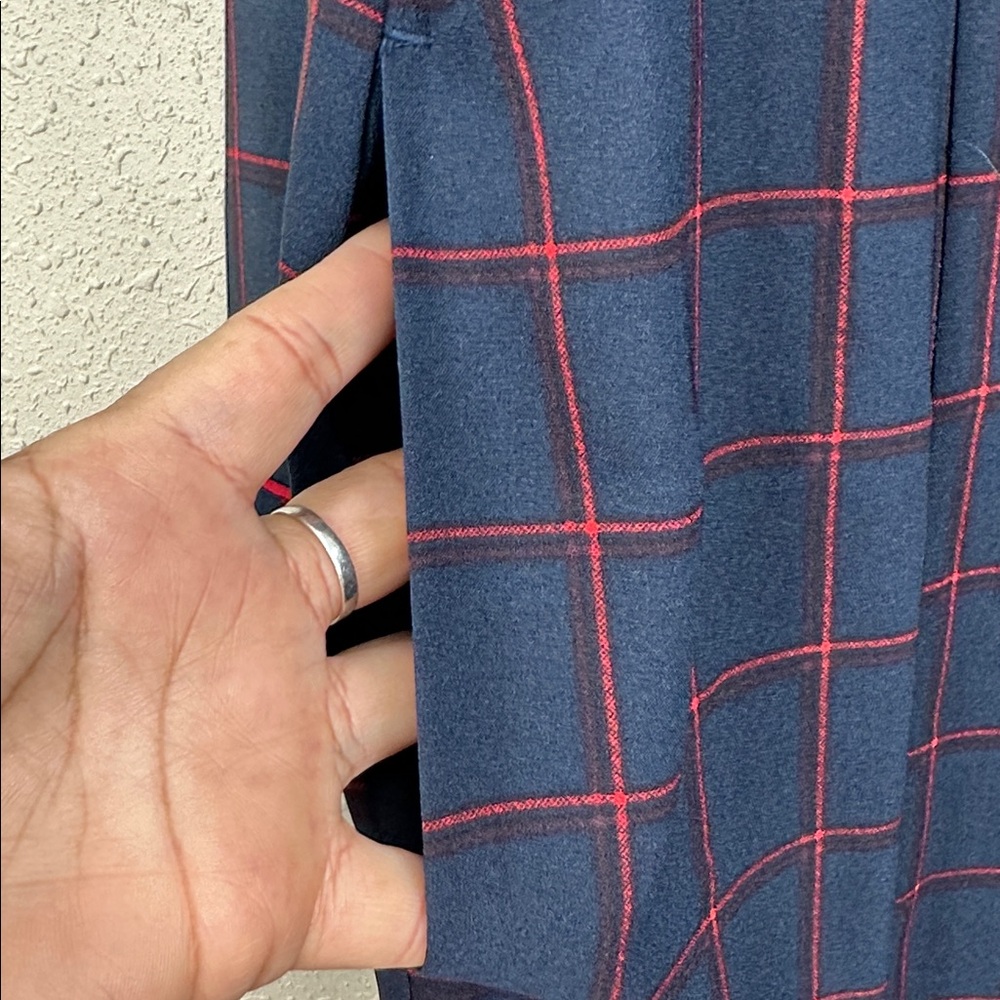 1901 Nordstrom Navy Blue Red Windowpane Plaid Longline Blazer dress Piping L - Picture 5 of 10